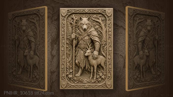 Wolf with staff beside small deer 3d STL model