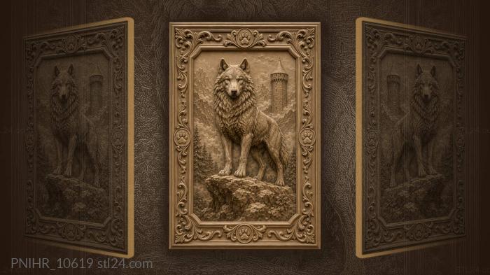 Wolf and ancient mountain tower 3d STL model
