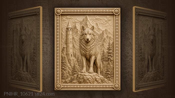 Wolf and mountain tower scene 3d STL model