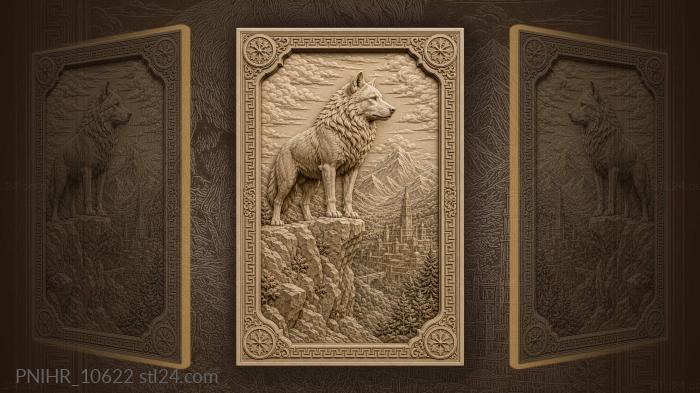 Wolf above ancient city towers 3d STL model