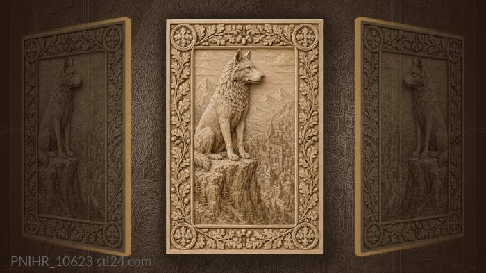 Wolf overlooking distant city towers 3d STL model