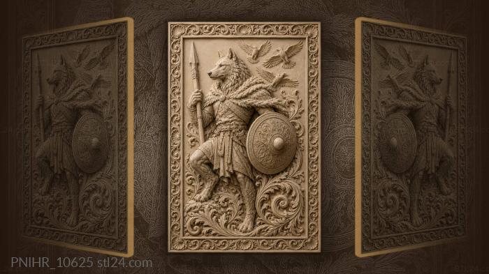 Wolf with spear and soaring birds 3d STL model