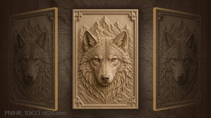 Wolf head among mountain peaks 3d STL model