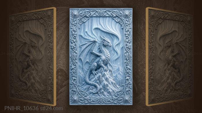 Dragon under northern lights on a peak 3d STL model