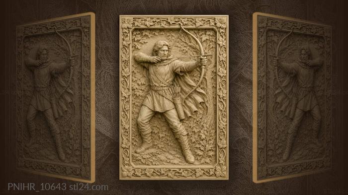 Archer drawing bow among ivy 3d STL model