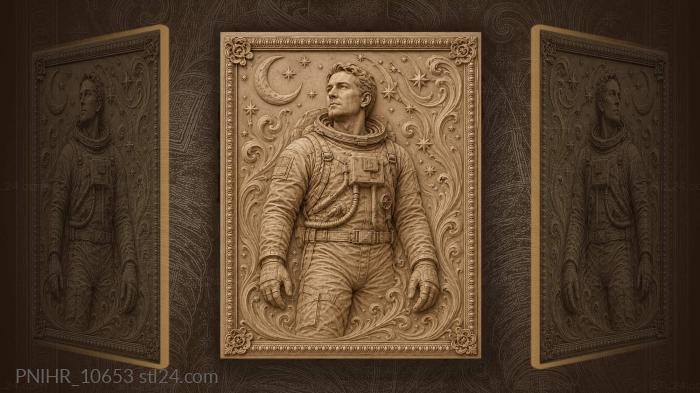 Astronaut among stars and moon 3d STL model