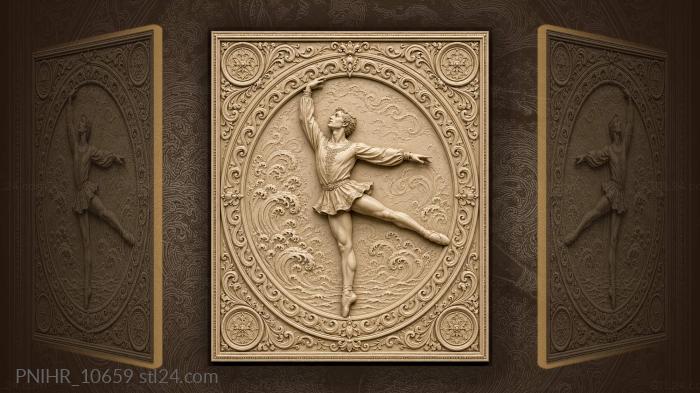 Rudolf Nureyev amid waves and scrollwork 3d STL model
