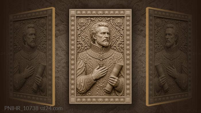 Noble man with scroll and flowers 3d STL model