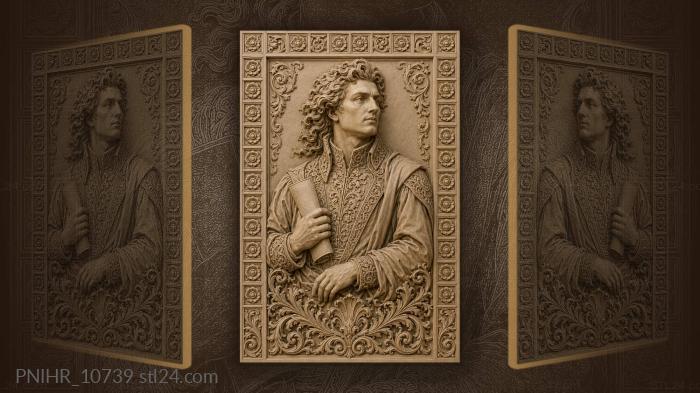 Christopher Marlowe holding a rolled manuscript 3d STL model