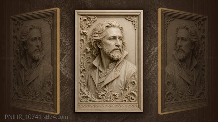 Longhaired bearded man in high collar 3d STL model