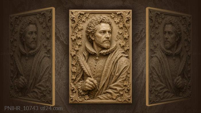 William Shakespeare holding a quill pen 3d STL model