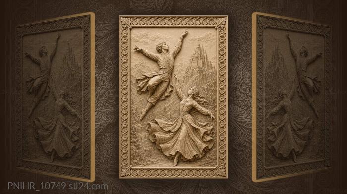 Dancing couple mountain castle landscape 3d STL model