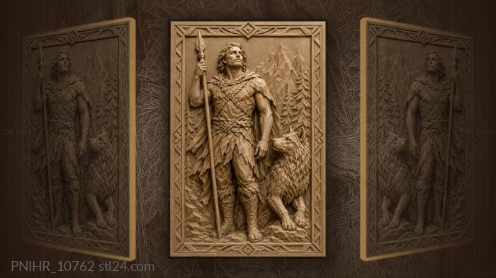 Spearman standing beside a wolf 3d STL model
