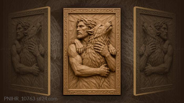 Man embracing the wolf around neck 3d STL model