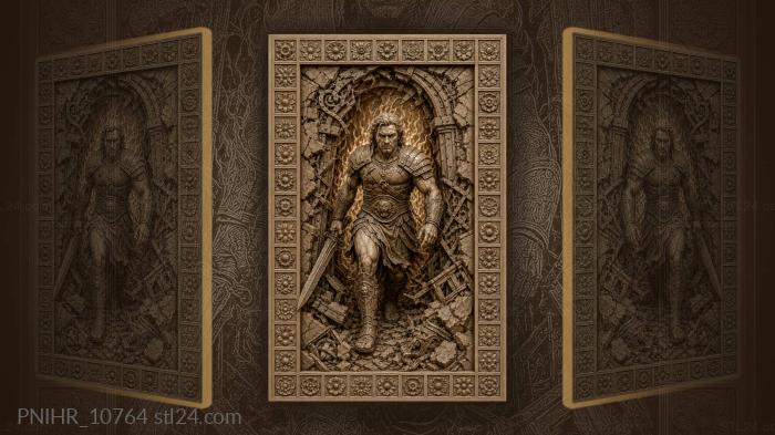 Warrior emerging from fiery gateway 3d STL model