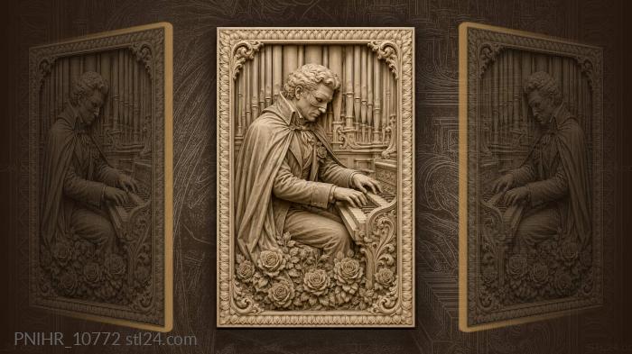 Masked organist at pipes with rose · Ludwig van Beethoven 3d STL model
