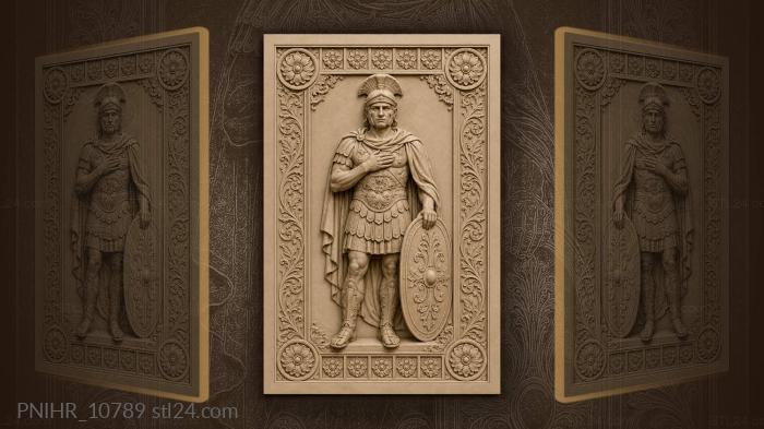 Helmeted man holding a round shield 3d STL model