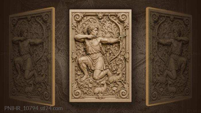 Archer kneeling among small animals 3d STL model