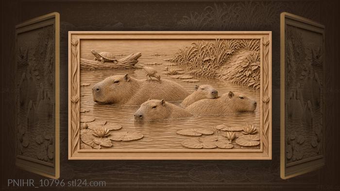 Capybaras soak as a bird combs fur 3d STL model