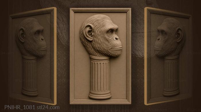 Chimpanzee portrait on column base 3d STL model