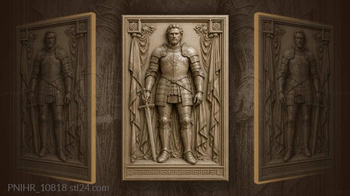 Armoured man lowering sword amid drapery 3d STL model