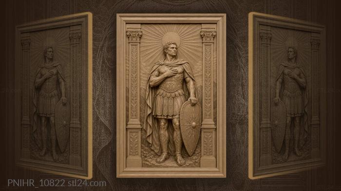 Fighter with hand on heart between pillars 3d STL model