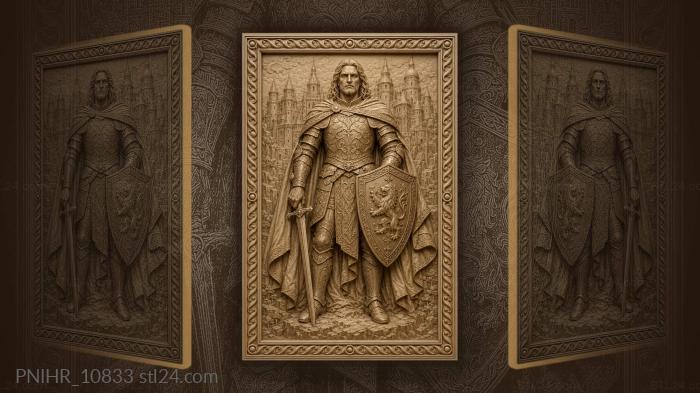 Knight with a heraldic shield above town 3d STL model