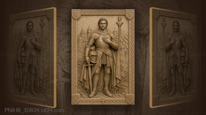 Knight holding his helmet by the flagpole 3d STL model