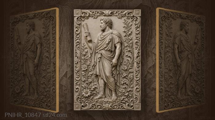Figure raises scroll above tangled foliage 3d STL model