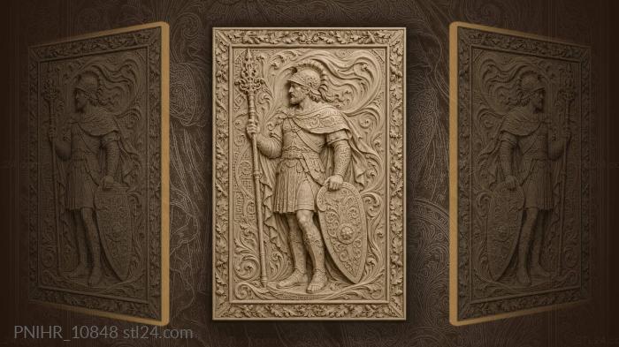 Helmeted man in wide ornate collar 3d STL model