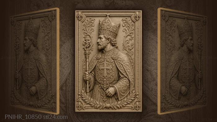 Man in tall crowned headdress with cross 3d STL model