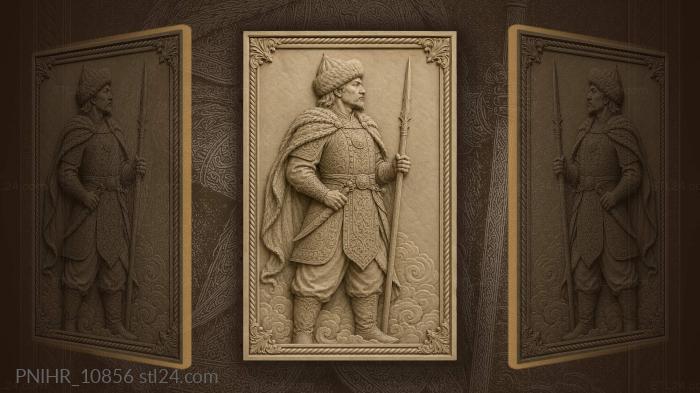 Warrior in fur hat holding spear 3d STL model