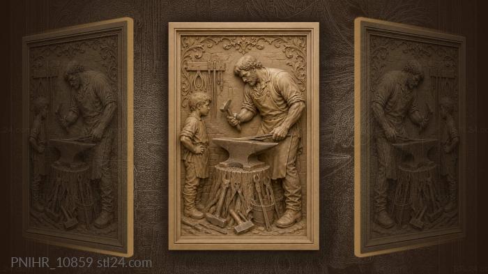 Hammerman and boy among scattered tools 3d STL model