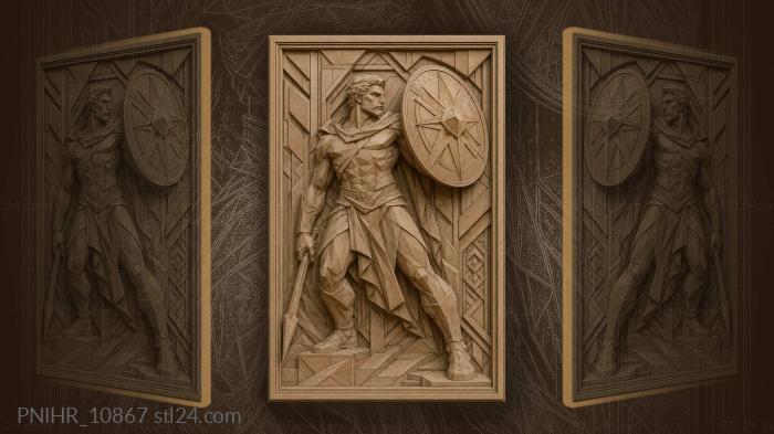 Angular warrior with geometric shield 3d STL model