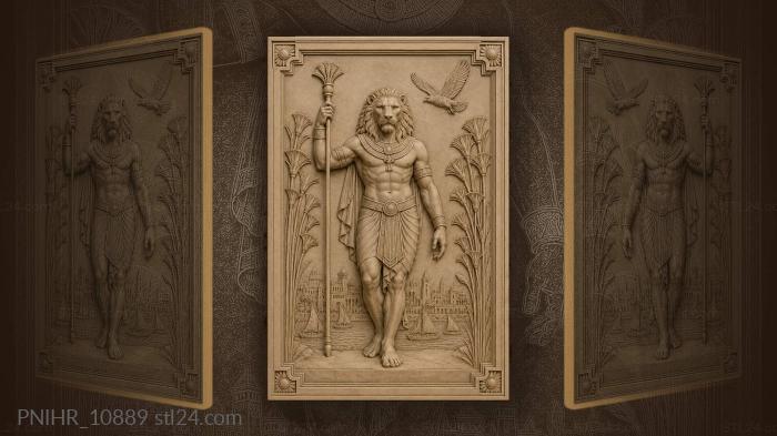 Lion headed man above river city 3d STL model
