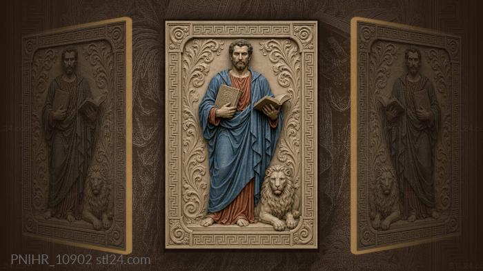 Saint Mark with books and a lion 3d STL model