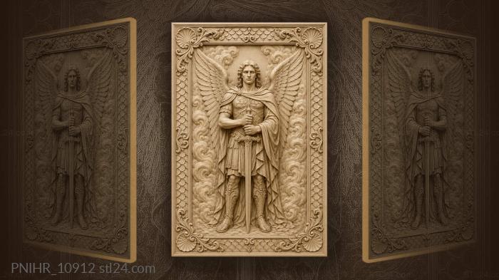 Angel holding sword before swirling clouds 3d STL model