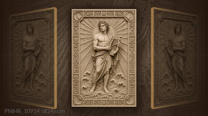 Lyre player crowned with laurel above waves 3d STL model
