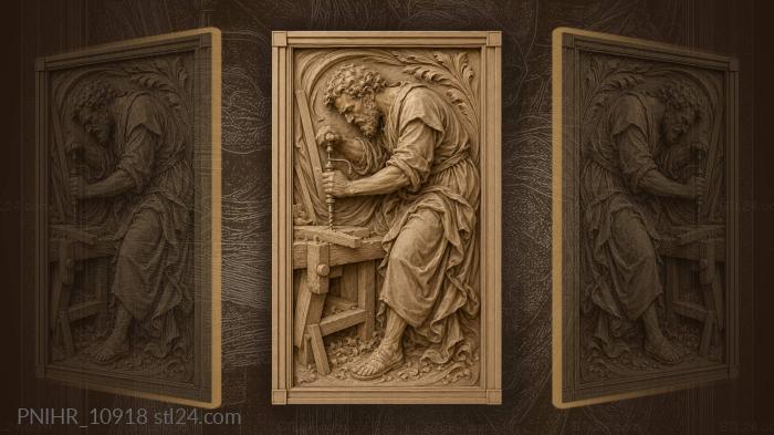 Robed craftsman drilling at his bench 3d STL model