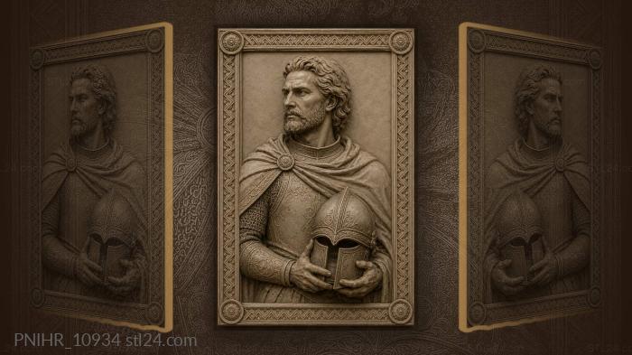 Cloaked knight cradling his helmet 3d STL model