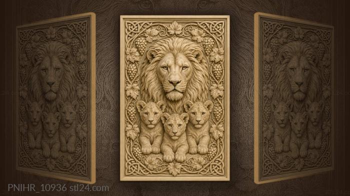 Lion with three cubs in grapevine 3d STL model
