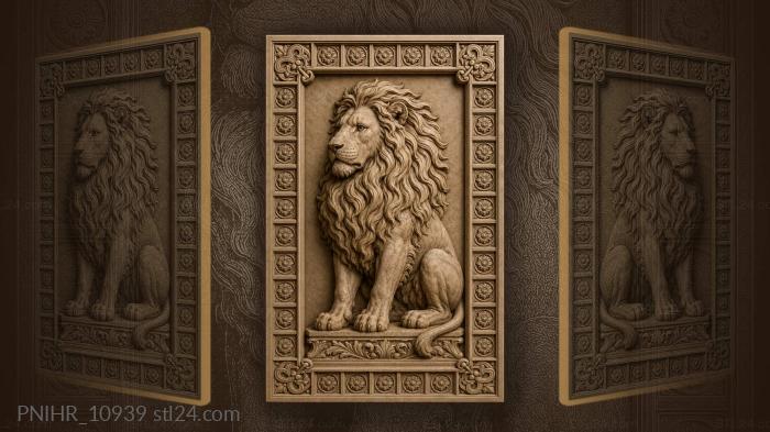 Lion seated with paws on base 3d STL model
