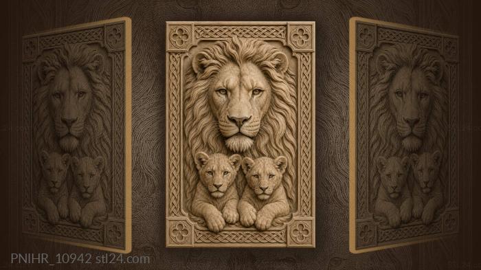 Cubs nestled against their father mane 3d STL model