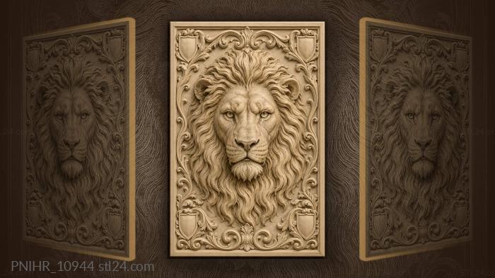 Maned lion between corner shield cartouches 3d STL model