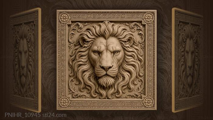 Stern lion head amid greek meander 3d STL model