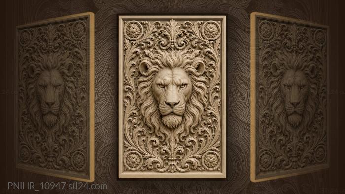 Fierce lion head in dense foliage 3d STL model