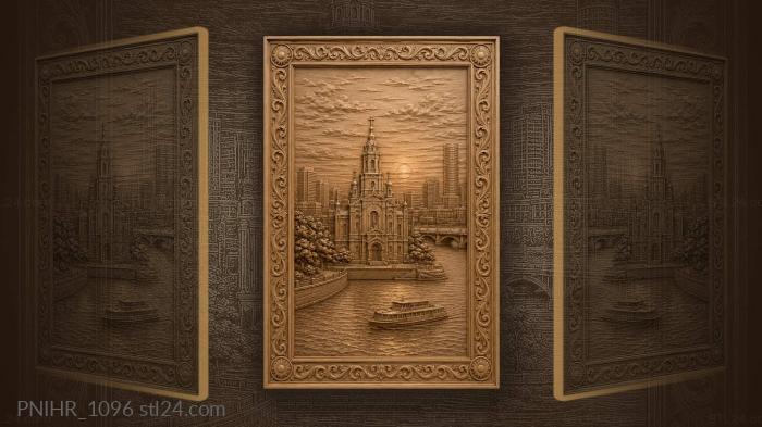 Riverside church rises as evening boat passes 3d STL model
