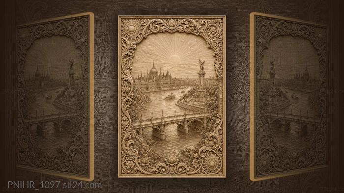 Town greeting sunrise beyond the bridge 3d STL model