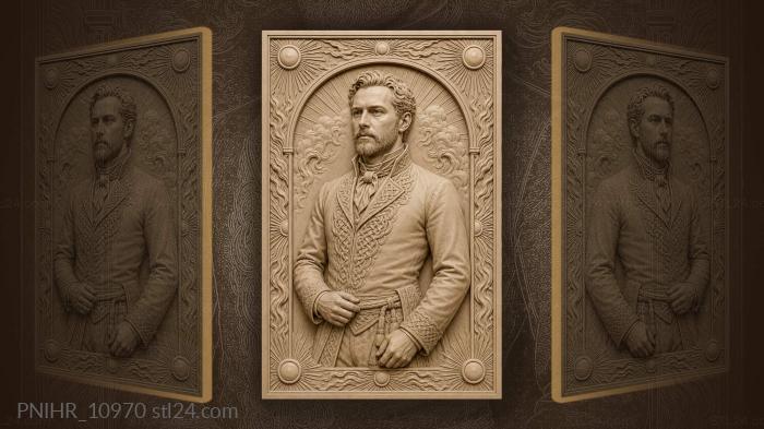 Man in an ornate coat beneath a sunburst arch 3d STL model