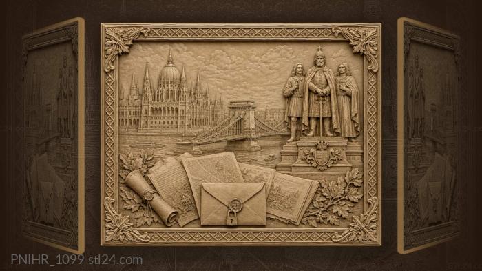 Locked envelope beneath a three figure monument 3d STL model
